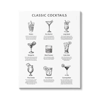 Stupell Industries Classic Cocktails Mixed Drinks Kitchen Bar Sign Chart By Lettered And Lined - Wrapped Canvas Print In White