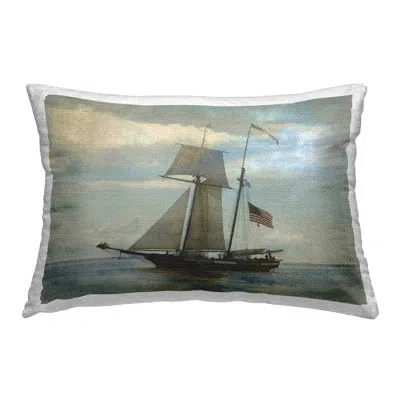 Stupell Industries Classic Ship With Flag Outdoor Printed Pillow By Graffi*tee Studios In Gray