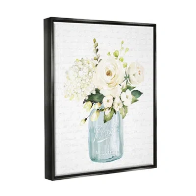 Stupell Industries Classic White Flower Bouquet Vintage Text Script By Lettered And Lined - Floater Frame Print On Canv In Jet Black Floater Frame