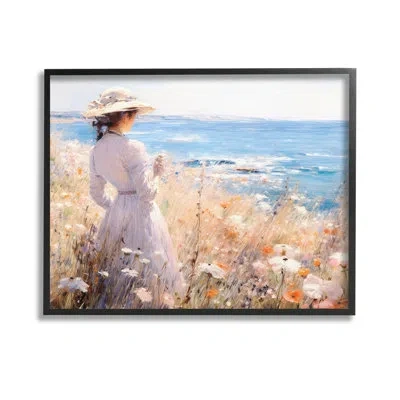 Stupell Industries " Classic Woman By Shore Single Picture Frame " By Rb On Canvas In Midnight Black Framed Giclee