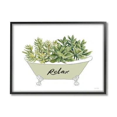 Stupell Industries Claw Foot Bathtub Succulent Plants Relax By Cindy Jacobs - Floater Frame Graphic Art On Canvas In Midnight Black Framed Giclee