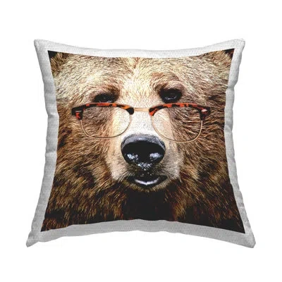 Stupell Industries Close Up Bear Glasses Face Outdoor Printed Pillow By Karen Smith In Black;brown;beige