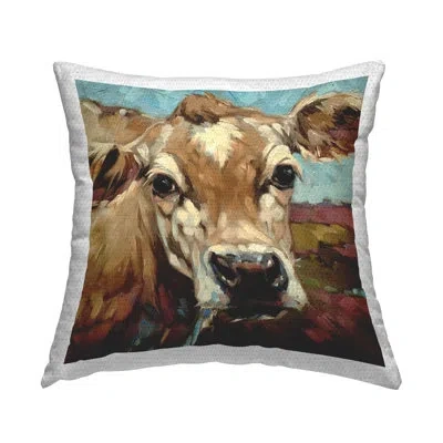 Stupell Industries Close Up Farm Cow Face Outdoor Printed Pillow By Andrea Lavery In Blue;brown