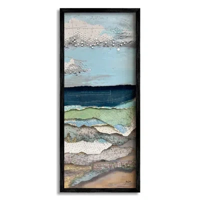 Stupell Industries Cloudy Beach Shore Landscape Layered Ephemera Collage By Stacy Gresell - Picture Frame Graphic Art O In Midnight Black Framed Giclee