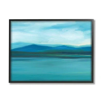 Stupell Industries Cloudy Blue Lake Mountain Scene By Ethan Harper - Floater Frame Painting On Wood In Midnight Black Framed Giclee