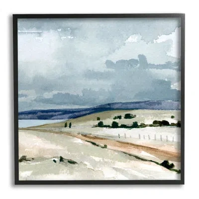 Stupell Industries Cloudy Country Mountain Road Watercolor Detail Scene - Floater Frame Painting On Wood In Midnight Black Framed Giclee