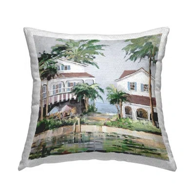 Stupell Industries Coastal Bay Cottages Printed Outdoor Throw Pillow Design By Jane Slivka In White