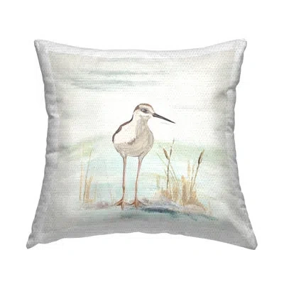 Stupell Industries Coastal Beach Sandpiper Bird Outdoor Printed Pillow By Patricia Pinto In Blue;brown;beige