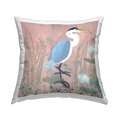 Stupell Industries Coastal Bird With Lotus Flowers Decorative Printed Throw Pillow Design By Juliet Rose Philips In Tan