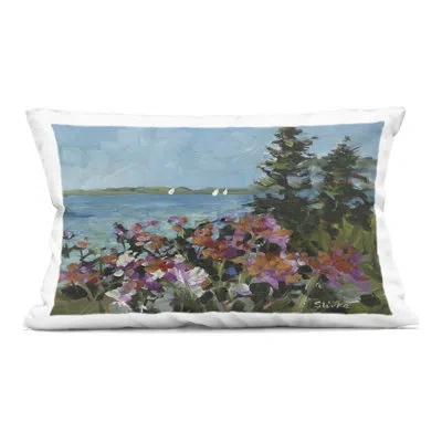 Stupell Industries Coastal Flowers With Seascape Decorative Printed Throw Pillow Design By Jane Slivka In Blue