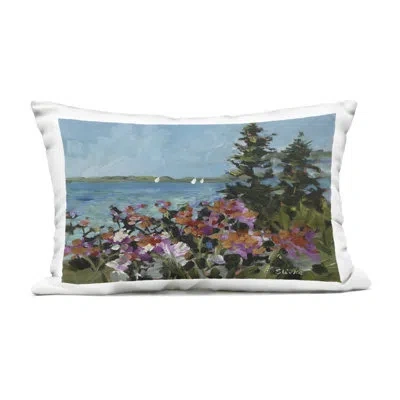 Stupell Industries Coastal Flowers With Seascape Outdoor Printed Pillow Design By Jane Slivka In Blue