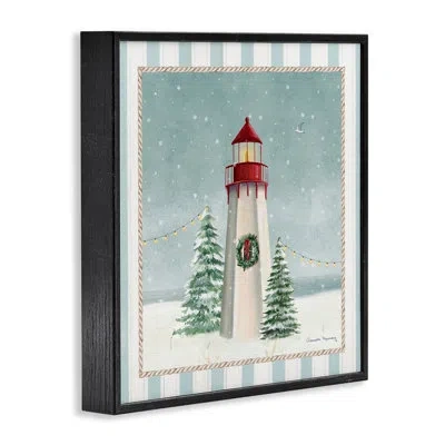 Stupell Industries Coastal Holiday Lighthouse Framed Giclee Art, Design By Danielle Murray In Midnight Black Framed Giclee