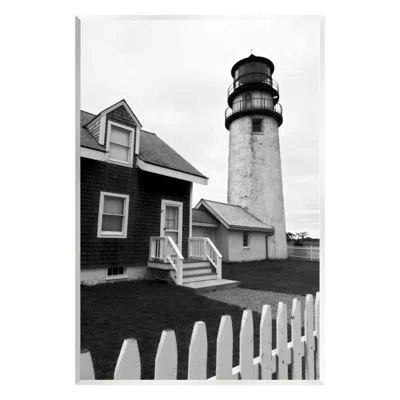 Stupell Industries Coastal Lighthouse With Fence Wall Plaque Art By Graffitee Studios In Black;white