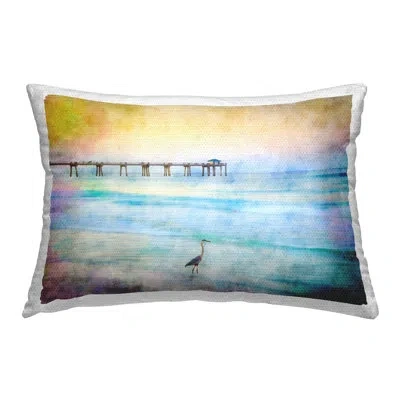 Stupell Industries Coastal Pier Abstraction Outdoor Printed Pillow By Daniel Sproul In Blue;yellow