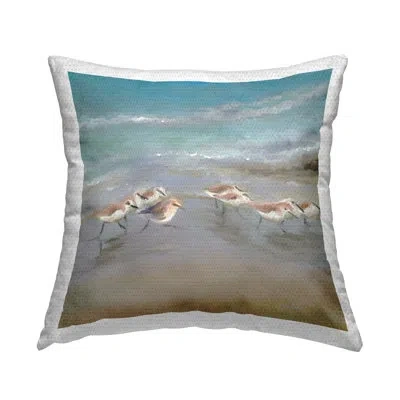Stupell Industries Coastal Sandpipers Shore Wildlife Outdoor Printed Pillow By Rick Novak In Blue;brown;gray