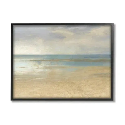 Stupell Industries Coastal Sandy Sunlit Beach By Christy Mckee - Floater Frame Graphic Art On Wood In Midnight Black Framed Giclee
