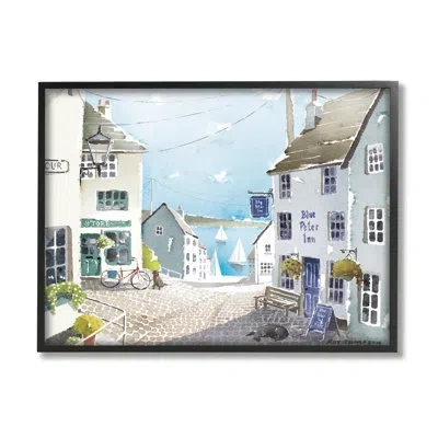 Stupell Industries Coastal Town Seaport Sailboats By Roy Thompson - Floater Frame Painting On Wood In Midnight Black Framed Giclee