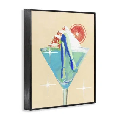 Stupell Industries Cocktail With Crossed Legs Framed Giclee Art, Design By Lil' Rue In Midnight Black Framed Giclee