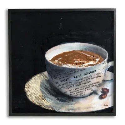 Stupell Industries Coffee Cup Morning Beverage Layered Newspaper Collage By Stacy Gresell - Floater Frame Photograph Pr In Midnight Black Framed Giclee