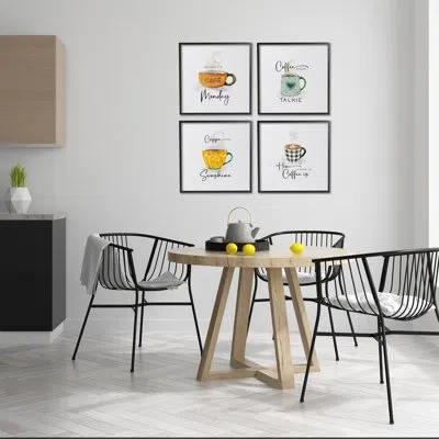 Stupell Industries Coffee Delights Phrases 4 Piece Framed Giclee Art Set, Design By Joy Hall In Midnight Black Framed Giclee