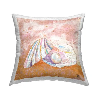 Stupell Industries Collaged Clamshell Pearl Nautical Beach Shore Outdoor Printed Pillow By Lisa Morales In White;pink;orange