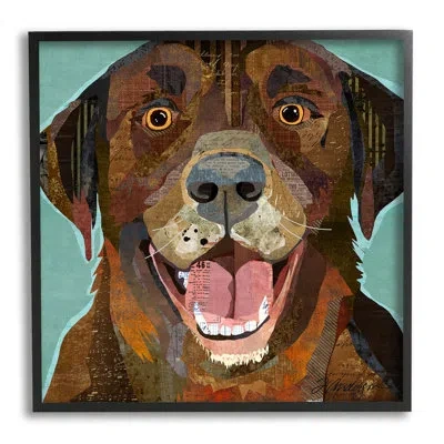 Stupell Industries Collaged Ephemera Dog Brown Labrador By Traci Anderson - Floater Frame Graphic Art On Wood In Midnight Black Framed Giclee