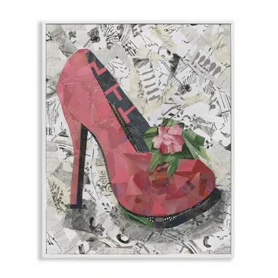 Stupell Industries Collaged Pink Heel Framed Giclee Art By Coco Good In Coastal White Framed Giclee