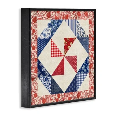Stupell Industries Collaged Quilt Patterns Red Framed Giclee Art, Design By Susan Arnot In Midnight Black Framed Giclee