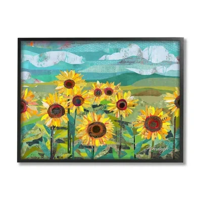 Stupell Industries Collaged Sunflower Field Abstract Layered Ephemera Meadow By Traci Anderson - Floater Frame Graphic  In Midnight Black Framed Giclee