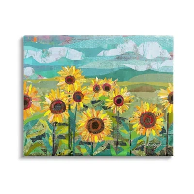 Stupell Industries Collaged Sunflower Field Abstract Layered Ephemera Meadow By Traci Anderson - Floater Frame Graphic  In Wrapped Canvas