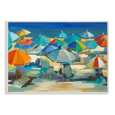 Stupell Industries Colorful Beach Umbrella Landscape Nautical Deep Blue - Graphic Art Print In Wall Plaque