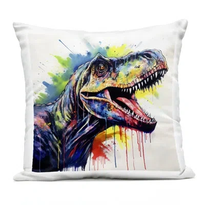 Stupell Industries Colorful T-rex Roaring Outdoor Printed Pillow, Design By Creative Studio, 18 X 7 X 18 In Blue