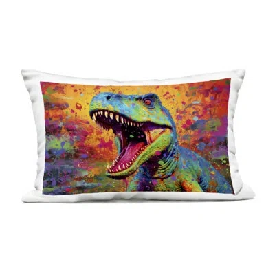 Stupell Industries Colorful T-rex With Splatter Outdoor Printed Pillow, Design By Creative Studio, 14 X 7 X 20 In Orange Dinosaur