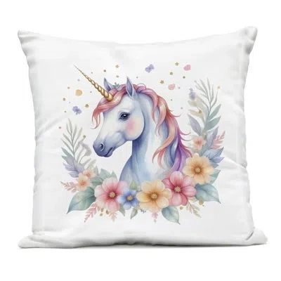 Stupell Industries Colorful Unicorn With Flowers Outdoor Printed Pillow, Design By Creative Studio