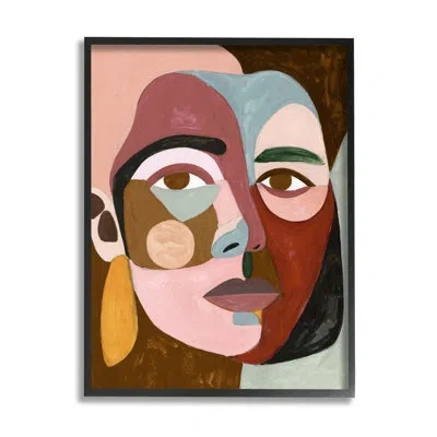 Stupell Industries Contemporary Abstract Face Framed On Wood By Victoria Borges Painting In Midnight Black Framed Giclee
