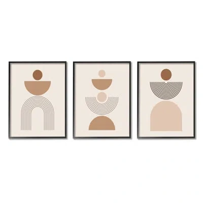 Stupell Industries Contemporary Boho Shapes 3 Pieces By Lsr Design Studio In Midnight Black Framed Giclee