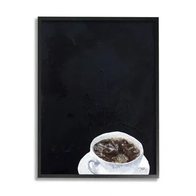 Stupell Industries Contemporary Coffee Cup Saucer Breakfast Kitchen Drink By Stacy Gresell - Floater Frame Graphic Art  In Midnight Black Framed Giclee
