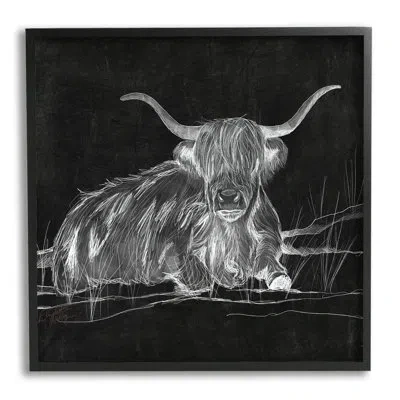 Stupell Industries Contemporary Highland Cattle Laying Negative Drawing By Elizabeth Medley - Floater Frame Graphic Art In Midnight Black Framed Giclee