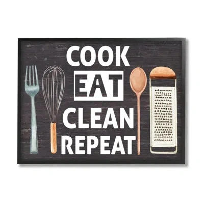 Stupell Industries Cook Eat Clean Repeat Phrase On Wood By Nd Art Graphic Art In Midnight Black Framed Giclee