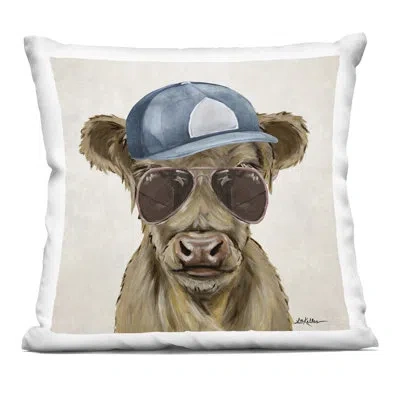 Stupell Industries Cool Cattle With Cap & Glasses Decorative Printed Throw Pillow, Design By Lee Keller In Blue
