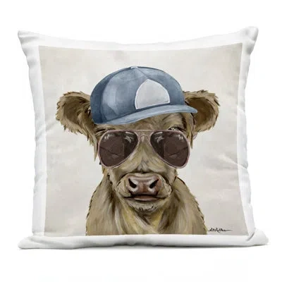 Stupell Industries Cool Cattle With Cap & Glasses Outdoor Printed Pillow, Design By Lee Keller