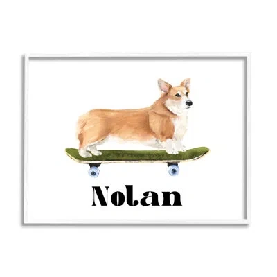 Stupell Industries Corgi On Skateboard Cmw-033 Personalized Wall Art In Wrapped Canvas