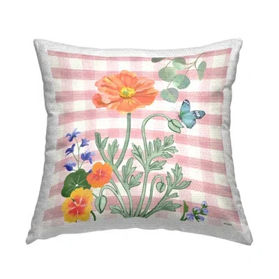 Stupell Industries Cottage Flowers On Gingham Outdoor Printed Pillow By Jennifer Brinley Rep. Levison Designs In Pink