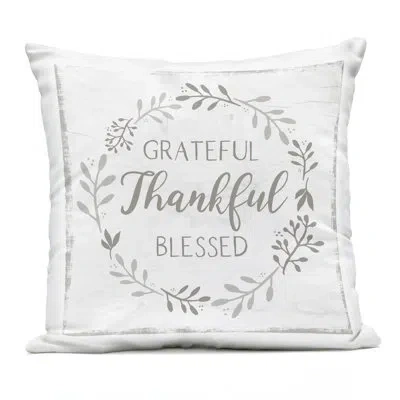 Stupell Industries Cottage Gratitude Wreath Outdoor Printed Pillow, Design By Val Rhodes In White