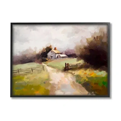 Stupell Industries Country Barn With Fence By Ziwei Li Single Picture Frame Print On Canvas In Midnight Black Framed Giclee