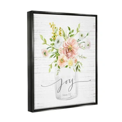 Stupell Industries Country Bouquet Floral Arrangement Religious Joy Script By Lettered And Lined - Floater Frame Print  In Jet Black Floater Frame
