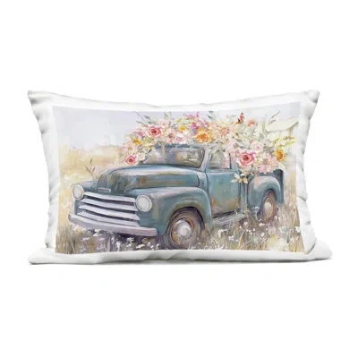 Stupell Industries Country Cargo Flower Truck Outdoor Printed Pillow Design By Nina Blue In Blue,pink Truck
