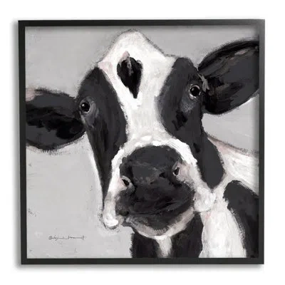Stupell Industries Country Cow Farmhouse Portrait By Stephanie Workman Marrott - Floater Frame Painting On Wood In Midnight Black Framed Giclee