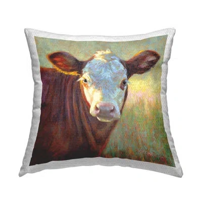 Stupell Industries Country Cow Portrait Outdoor Printed Pillow By Rita Kirkman In Brown;white;green