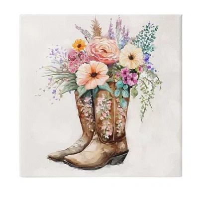 Stupell Industries Country Cowboy Boots Bouquet Canvas Art In White